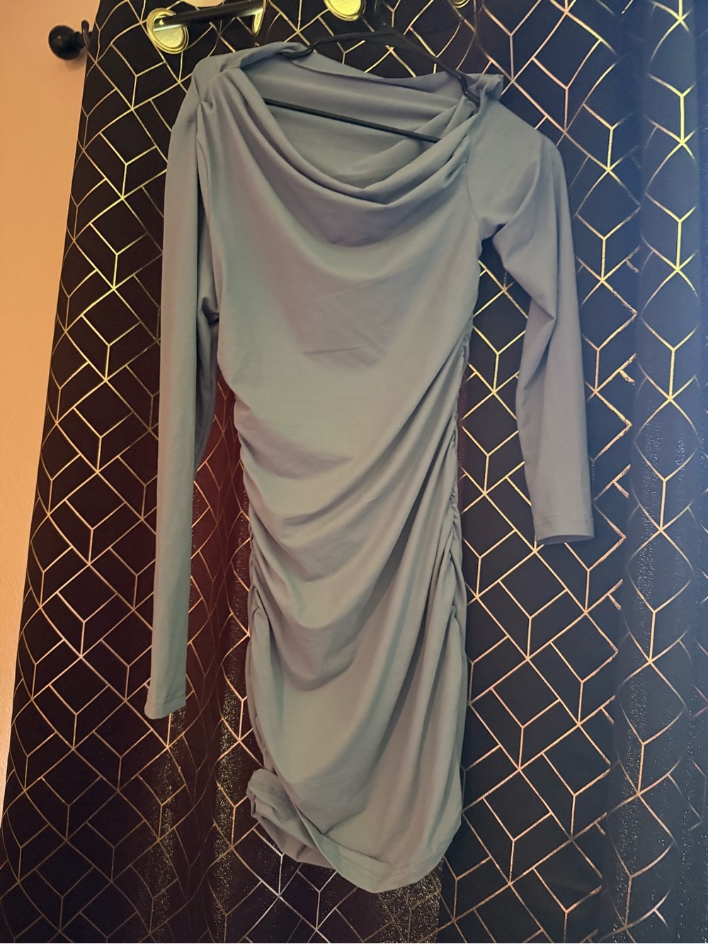 Buttery soft- Draped Long-Sleeve Grey Women's Dress